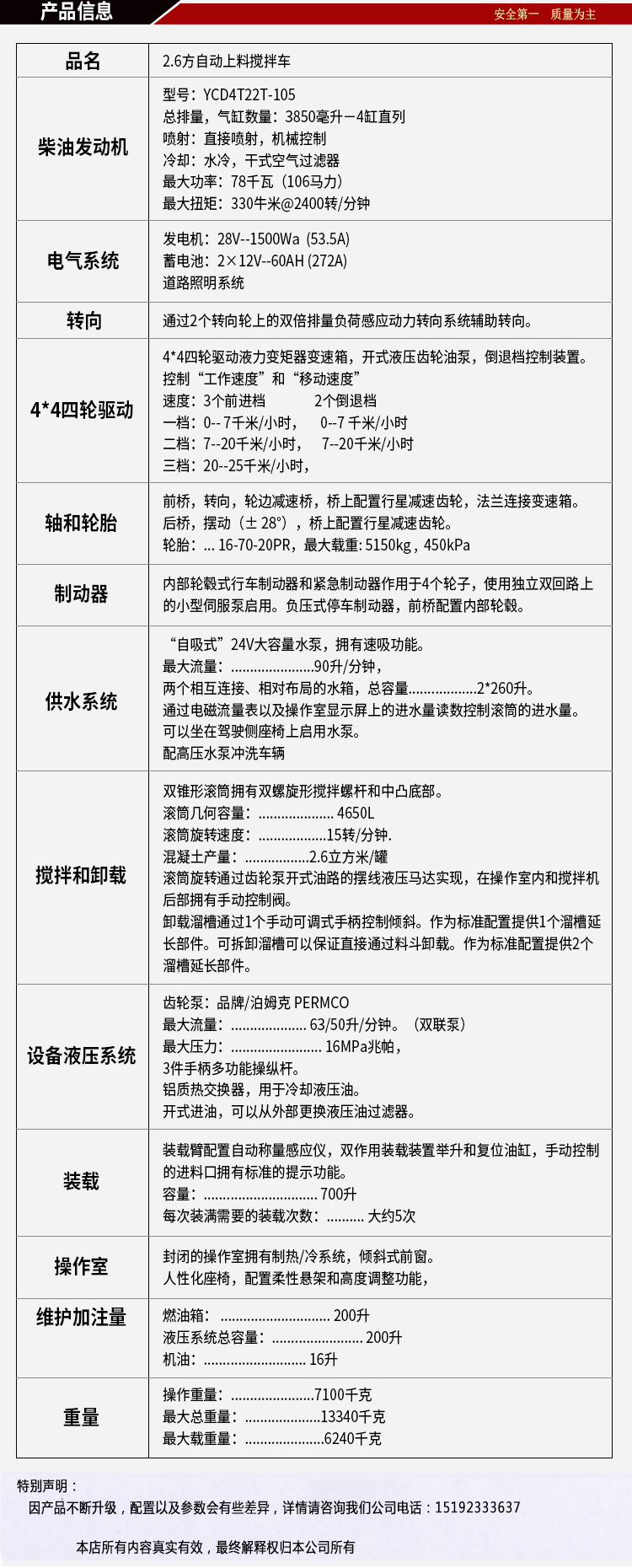 魯尊 2.6方自上料攪拌車 配置 產(chǎn)品詳情